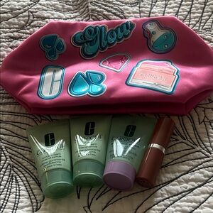 Clinique Pink Bag with Skincare and Lipstick Set
